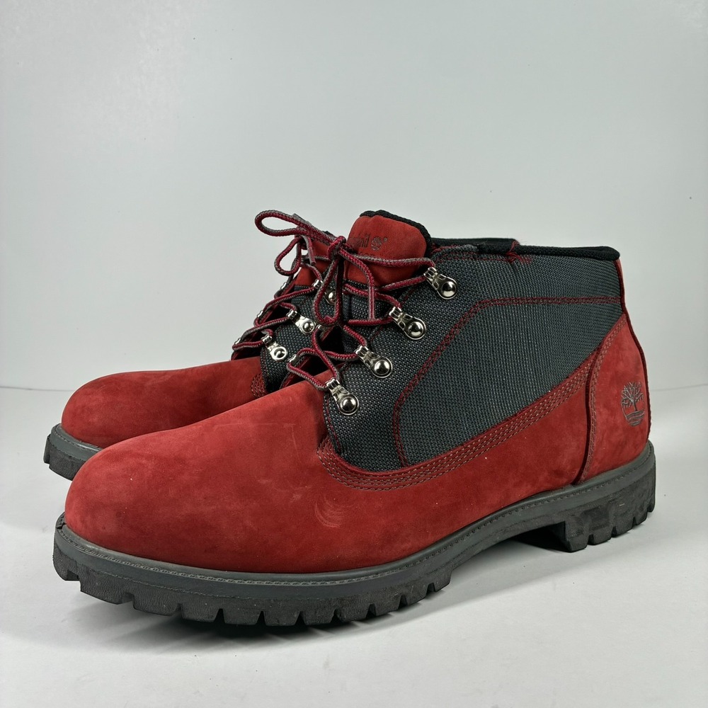 Timberland Premium Chukka Men's US 14M Red Black Waterproof Nubuck Boots 12026